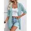 imageEVALESS Womens Crochet Knit Cardigan Sweaters Short Sleeve Open Front Kimonos Boho Tops Lightweight Casual VacationLight Blue