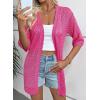 imageEVALESS Womens Crochet Knit Cardigan Sweaters Short Sleeve Open Front Kimonos Boho Tops Lightweight Casual VacationSachet Pink