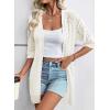 imageEVALESS Womens Crochet Knit Cardigan Sweaters Short Sleeve Open Front Kimonos Boho Tops Lightweight Casual VacationWhite