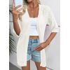 imageEVALESS Womens Crochet Knit Cardigan Sweaters Short Sleeve Open Front Kimonos Boho Tops Lightweight Casual VacationWhite