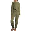 imageEVALESS 2 Piece Outfits for Women Fall Winter Lounge Set Long Sleeve Sweater Tapered Leg Pants LoungewearOlive Green