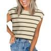 imageEVALESS Short Sleeve Sweaters for Women Trendy Crewneck Striped Knit Tops 2026 Spring Summer Outfits Cap Sleeve Sweater VestKhaki Stripe