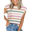 imageEVALESS Short Sleeve Sweaters for Women Trendy Crewneck Striped Knit Tops 2026 Spring Summer Outfits Cap Sleeve Sweater VestLight Pink