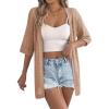 imageEVALESS Womens Crochet Knit Cardigan Sweaters Short Sleeve Open Front Kimonos Boho Tops Lightweight Casual VacationBeige