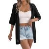 imageEVALESS Womens Crochet Knit Cardigan Sweaters Short Sleeve Open Front Kimonos Boho Tops Lightweight Casual VacationBlack