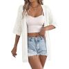 imageEVALESS Womens Crochet Knit Cardigan Sweaters Short Sleeve Open Front Kimonos Boho Tops Lightweight Casual VacationWhite