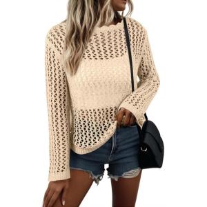 imageEVALESS Off The Shoulder Loose Knit Summer Sweater for Women Beach Vacation Clothes for Women Trendy 2026Beige