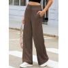 imageEVALESS Womens High Waisted Baggy Drawstring Sweatpants Casual Wide Leg Pants Long Trouser Slacks with PocketsCoffee