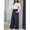 imageEVALESS Womens High Waisted Baggy Drawstring Sweatpants Casual Wide Leg Pants Long Trouser Slacks with PocketsDark Blue