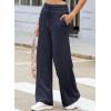 imageEVALESS Womens High Waisted Baggy Drawstring Sweatpants Casual Wide Leg Pants Long Trouser Slacks with PocketsDark Blue