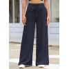 imageEVALESS Womens High Waisted Baggy Drawstring Sweatpants Casual Wide Leg Pants Long Trouser Slacks with PocketsDark Blue