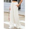 imageEVALESS Womens High Waisted Baggy Drawstring Sweatpants Casual Wide Leg Pants Long Trouser Slacks with PocketsWhite