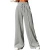 imageEVALESS Womens High Waisted Baggy Drawstring Sweatpants Casual Wide Leg Pants Long Trouser Slacks with PocketsGray