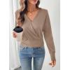 imageEVALESS Womens Tops Fall Cross Wrap V Neck Blouses Dressy Casual Long Sleeve Shirts Trendy 2025Dark Khaki