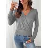 imageEVALESS Womens Tops Fall Cross Wrap V Neck Blouses Dressy Casual Long Sleeve Shirts Trendy 2025Gray