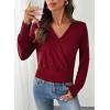 imageEVALESS Womens Tops Fall Cross Wrap V Neck Blouses Dressy Casual Long Sleeve Shirts Trendy 2025Red Dahlia