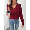 imageEVALESS Womens Tops Fall Cross Wrap V Neck Blouses Dressy Casual Long Sleeve Shirts Trendy 2025Red Dahlia