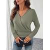 imageEVALESS Womens Tops Fall Cross Wrap V Neck Blouses Dressy Casual Long Sleeve Shirts Trendy 2025Seagrass