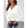 imageEVALESS Womens Tops Fall Cross Wrap V Neck Blouses Dressy Casual Long Sleeve Shirts Trendy 2025White