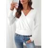 imageEVALESS Womens Tops Fall Cross Wrap V Neck Blouses Dressy Casual Long Sleeve Shirts Trendy 2025White