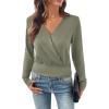 imageEVALESS Womens Tops Fall Cross Wrap V Neck Blouses Dressy Casual Long Sleeve Shirts Trendy 2025Seagrass