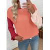 imageEVALESS Womens Long Sleeve Tops Fall Fashion 2025 Crewneck Color Block Ribbed Knit Casual Loose Fit Pullover ShirtsMineral Red