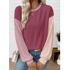 imageEVALESS Womens Long Sleeve Tops Fall Fashion 2025 Crewneck Color Block Ribbed Knit Casual Loose Fit Pullover ShirtsPitaya Pink
