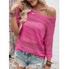 imageEVALESS Womens Spring Summer Tops 2026 Fashion Trendy Casual Half Sleeve Crochet Hollow Out Sweaters Beach Vacation ClothesBright Pink