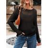 imageEVALESS Womens Sweaters Casual Spring Summer Crochet Hollow Out Knit Tops Crewneck Long Sleeve Beach Vacation ClothesBlack