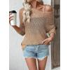 imageEVALESS Womens Sweaters Casual Spring Summer Crochet Hollow Out Knit Tops Crewneck Long Sleeve Beach Vacation ClothesCamel