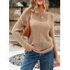 imageEVALESS Womens Sweaters Casual Spring Summer Crochet Hollow Out Knit Tops Crewneck Long Sleeve Beach Vacation ClothesCamel