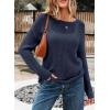 imageEVALESS Womens Sweaters Casual Spring Summer Crochet Hollow Out Knit Tops Crewneck Long Sleeve Beach Vacation ClothesNavy Blue