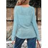 imageEVALESS Womens Sweaters Casual Spring Summer Crochet Hollow Out Knit Tops Crewneck Long Sleeve Beach Vacation ClothesSky Blue