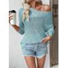 imageEVALESS Womens Sweaters Casual Spring Summer Crochet Hollow Out Knit Tops Crewneck Long Sleeve Beach Vacation ClothesSky Blue