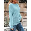 imageEVALESS Womens Sweaters Casual Spring Summer Crochet Hollow Out Knit Tops Crewneck Long Sleeve Beach Vacation ClothesSky Blue