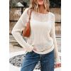 imageEVALESS Womens Sweaters Casual Spring Summer Crochet Hollow Out Knit Tops Crewneck Long Sleeve Beach Vacation ClothesWhite