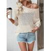 imageEVALESS Womens Sweaters Casual Spring Summer Crochet Hollow Out Knit Tops Crewneck Long Sleeve Beach Vacation ClothesWhite