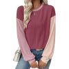imageEVALESS Womens Long Sleeve Tops Fall Fashion 2025 Crewneck Color Block Ribbed Knit Casual Loose Fit Pullover ShirtsPitaya Pink