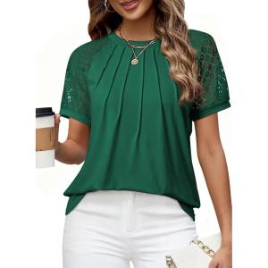 imageEVALESS Lace Tops for Women Spring Summer Short Sleeve Shirts 2026 Dressy Casual Blouses Fashion Date Night OutfitC Blackish Green