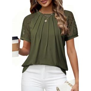 imageEVALESS Lace Tops for Women Spring Summer Short Sleeve Shirts 2026 Dressy Casual Blouses Fashion Date Night OutfitC Green