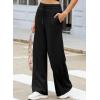 imageEVALESS Womens High Waisted Baggy Drawstring Sweatpants Casual Wide Leg Pants Long Trouser Slacks with PocketsBlack
