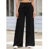 imageEVALESS Womens High Waisted Baggy Drawstring Sweatpants Casual Wide Leg Pants Long Trouser Slacks with PocketsBlack