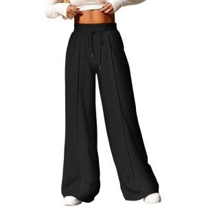 imageEVALESS Womens High Waisted Baggy Drawstring Sweatpants Casual Wide Leg Pants Long Trouser Slacks with PocketsBlack