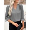 imageEVALESS Womens 34 Sleeve Tops Dressy Casual Pleated V Neck Business Work Blouses Office ShirtsGray