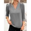 imageEVALESS Womens 34 Sleeve Tops Dressy Casual Pleated V Neck Business Work Blouses Office ShirtsGray
