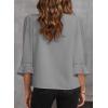 imageEVALESS Womens 34 Sleeve Tops Dressy Casual Pleated V Neck Business Work Blouses Office ShirtsGray