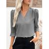 imageEVALESS Womens 34 Sleeve Tops Dressy Casual Pleated V Neck Business Work Blouses Office ShirtsGray