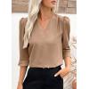 imageEVALESS Womens 34 Sleeve Tops Dressy Casual Pleated V Neck Business Work Blouses Office ShirtsKhaki