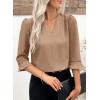 imageEVALESS Womens 34 Sleeve Tops Dressy Casual Pleated V Neck Business Work Blouses Office ShirtsKhaki