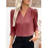 imageEVALESS Womens 34 Sleeve Tops Dressy Casual Pleated V Neck Business Work Blouses Office ShirtsMineral Red